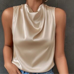 SHEIN Satin Drape Neck Sleeveless Camisole - Cream